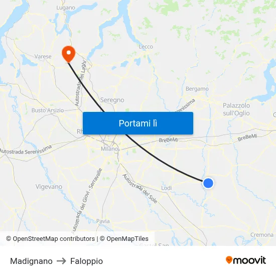 Madignano to Faloppio map