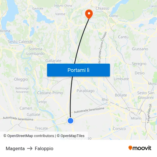 Magenta to Faloppio map