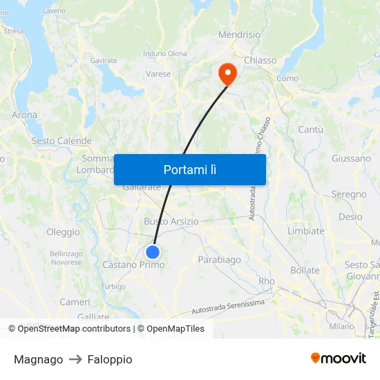Magnago to Faloppio map