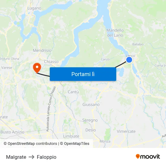 Malgrate to Faloppio map