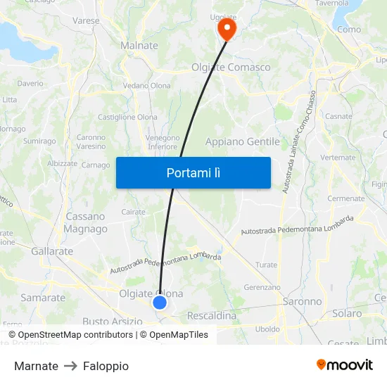 Marnate to Faloppio map