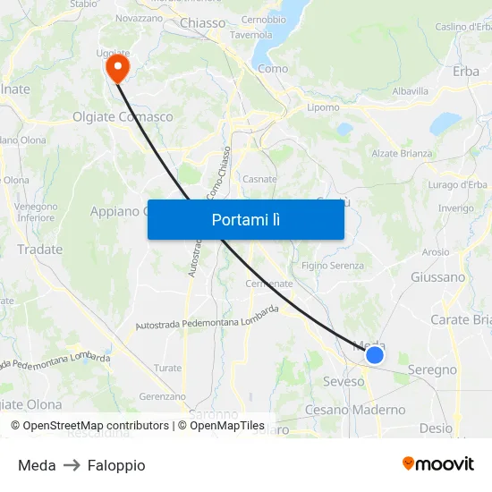Meda to Faloppio map