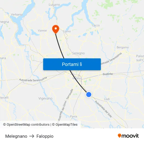 Melegnano to Faloppio map