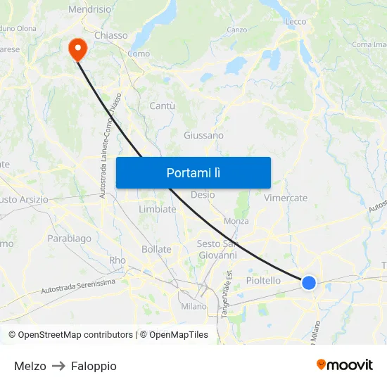 Melzo to Faloppio map