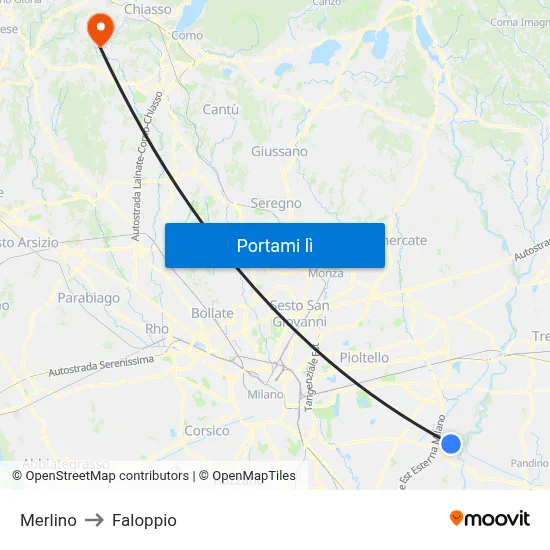 Merlino to Faloppio map