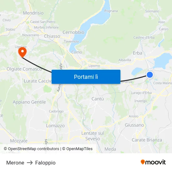 Merone to Faloppio map