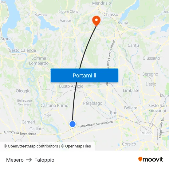 Mesero to Faloppio map