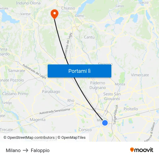 Milano to Faloppio map