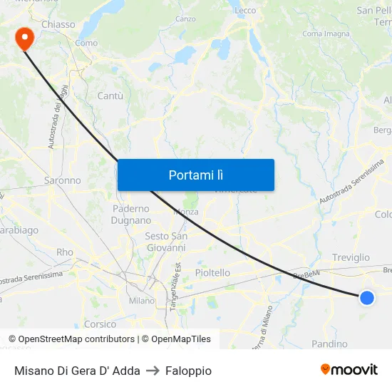 Misano Di Gera D' Adda to Faloppio map
