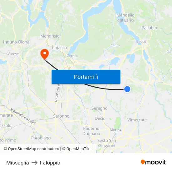 Missaglia to Faloppio map