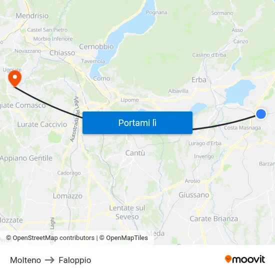 Molteno to Faloppio map