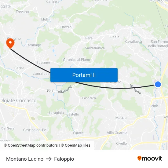 Montano Lucino to Faloppio map