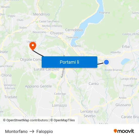 Montorfano to Faloppio map