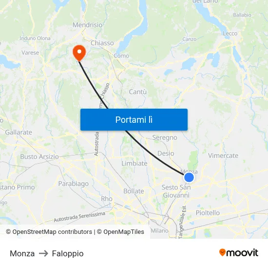 Monza to Faloppio map
