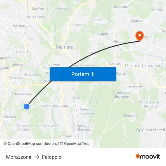 Morazzone to Faloppio map