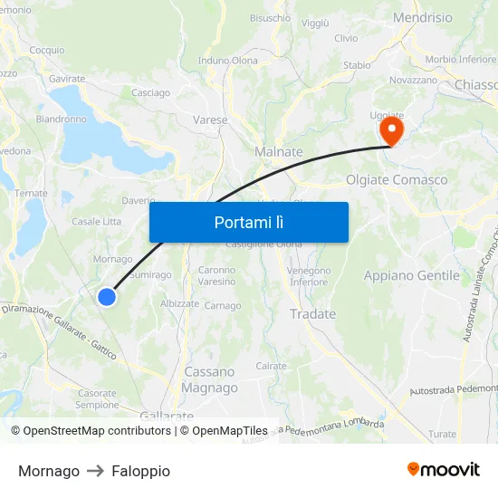 Mornago to Faloppio map
