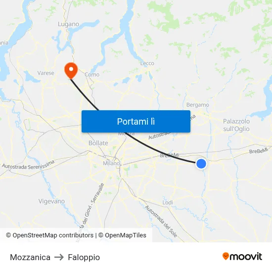 Mozzanica to Faloppio map