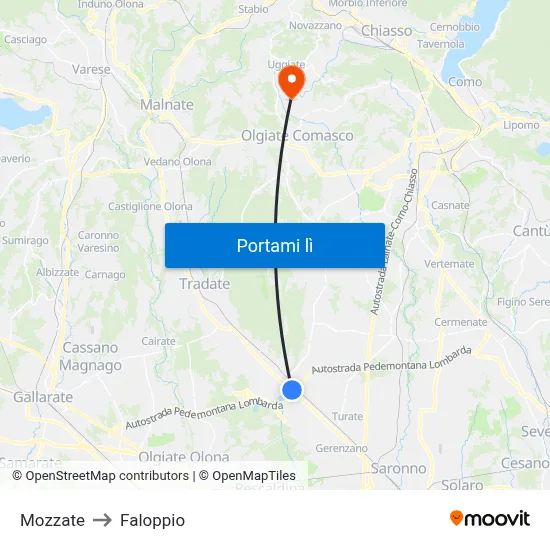 Mozzate to Faloppio map