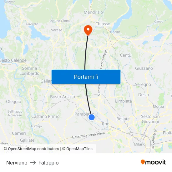 Nerviano to Faloppio map