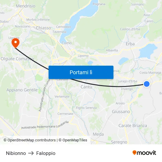 Nibionno to Faloppio map