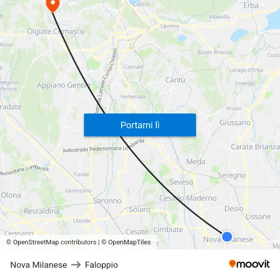 Nova Milanese to Faloppio map