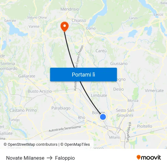 Novate Milanese to Faloppio map