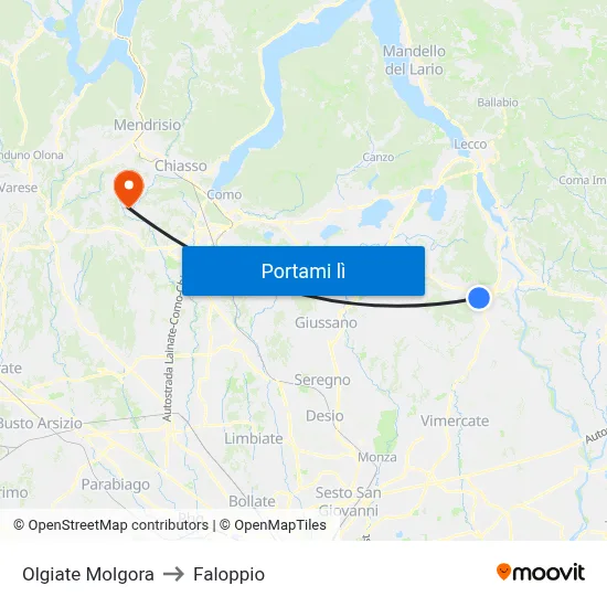 Olgiate Molgora to Faloppio map