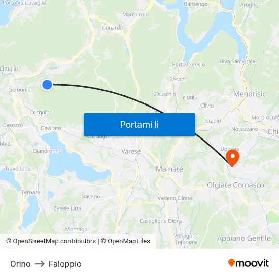 Orino to Faloppio map