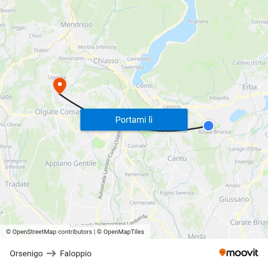 Orsenigo to Faloppio map