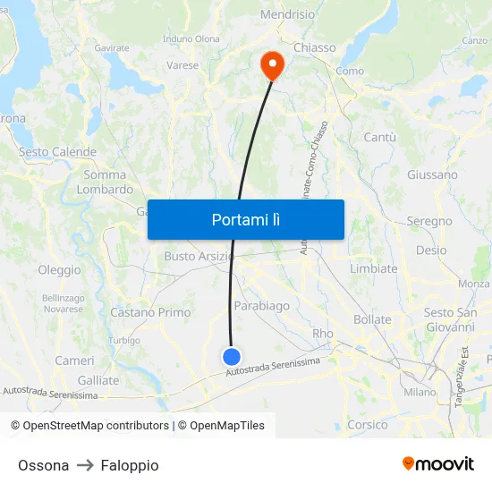 Ossona to Faloppio map