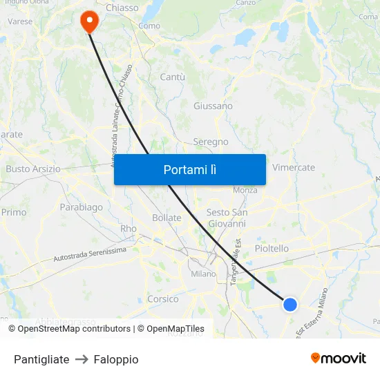 Pantigliate to Faloppio map