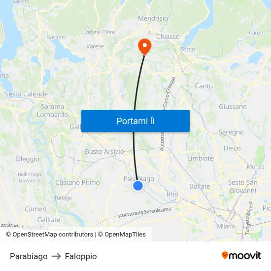 Parabiago to Faloppio map