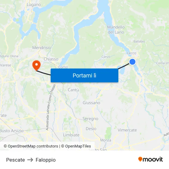 Pescate to Faloppio map