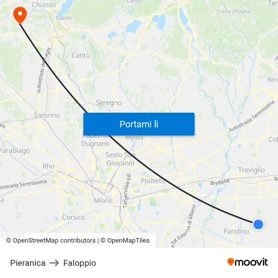 Pieranica to Faloppio map