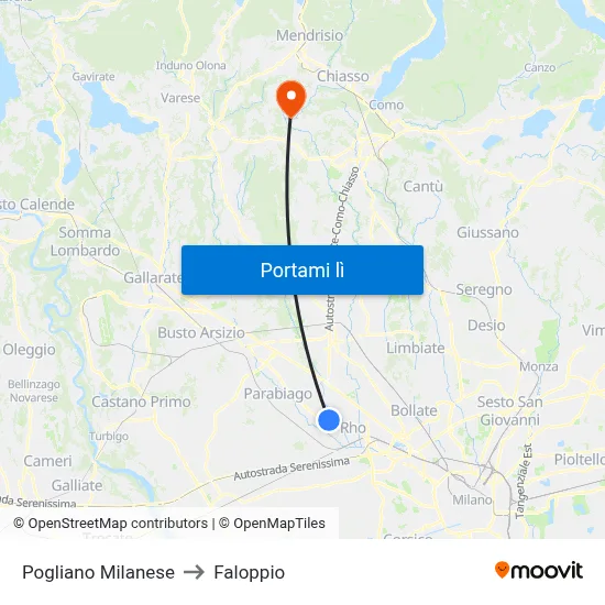 Pogliano Milanese to Faloppio map