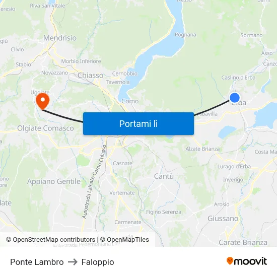 Ponte Lambro to Faloppio map