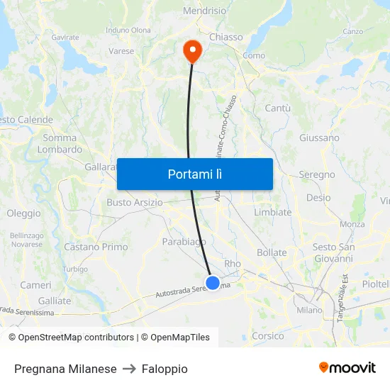 Pregnana Milanese to Faloppio map