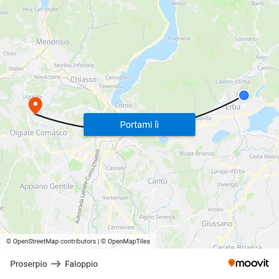 Proserpio to Faloppio map