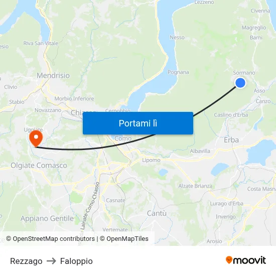 Rezzago to Faloppio map