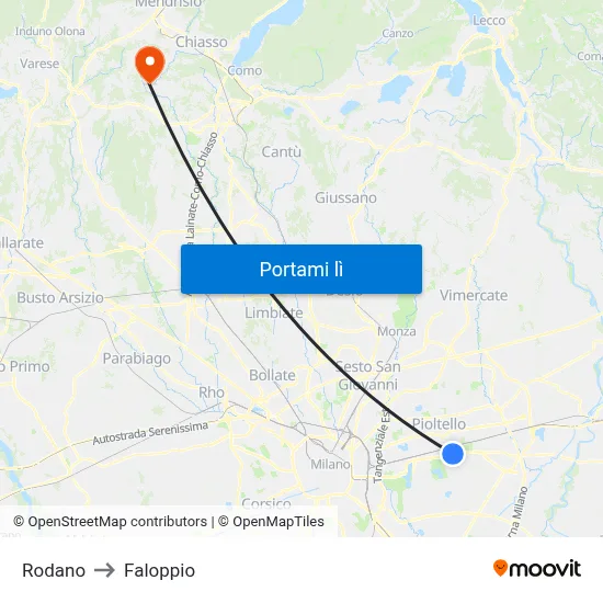 Rodano to Faloppio map