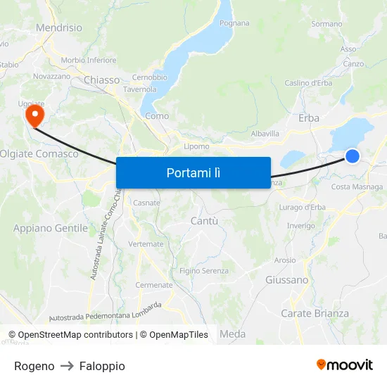 Rogeno to Faloppio map