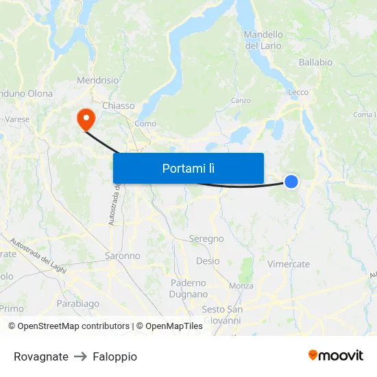 Rovagnate to Faloppio map