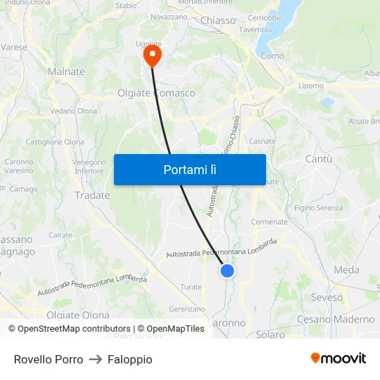 Rovello Porro to Faloppio map