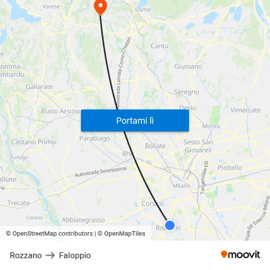 Rozzano to Faloppio map