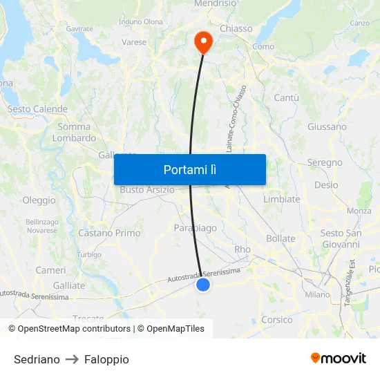Sedriano to Faloppio map