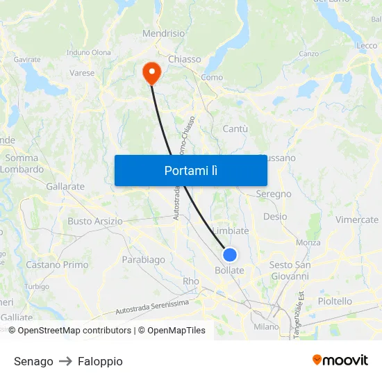 Senago to Faloppio map