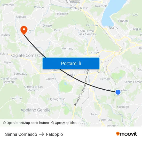 Senna Comasco to Faloppio map
