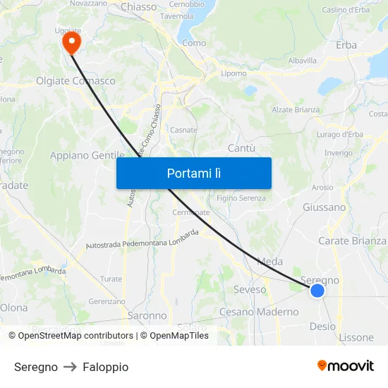 Seregno to Faloppio map