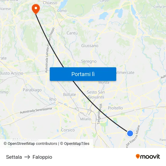 Settala to Faloppio map