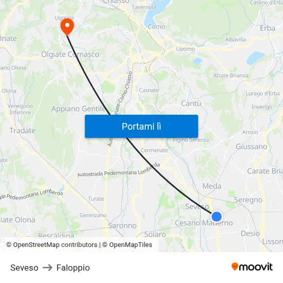 Seveso to Faloppio map